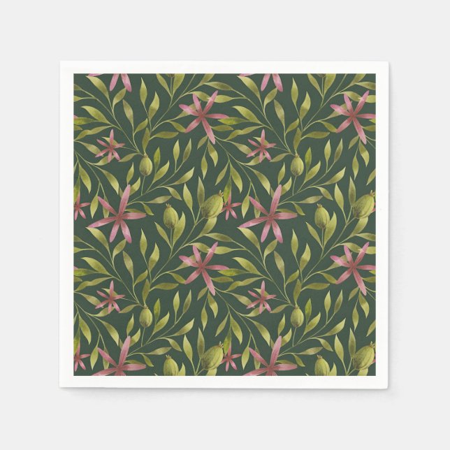 Elegant Pink Flower Pattern on Dark Background Pappersservett (Framsidan)