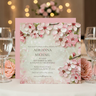 Elegant Pink Flowers Floral Wedding Invitation Inbjudningar