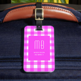 Elegant Pink Gingham Monogram Bagagebricka