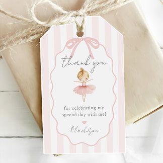 Elegant Pink Girl Ballerina Birthday Party Presentetikett