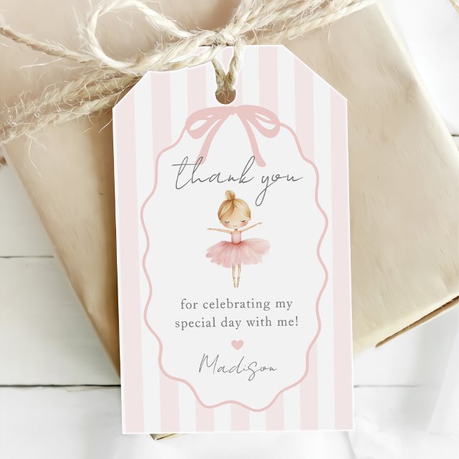 Elegant Pink Girl Ballerina Birthday Party Presentetikett (Skapare uppladdad)