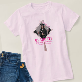 Elegant Pink Girly Graduate Photo School Name T Shirt
