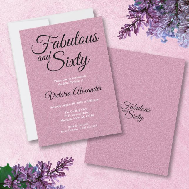 Elegant Pink Glitter Fabulous and Sixty Birthday Inbjudningar (Elegant Pink Glitter Fabulous and Sixty Birthday Invitation)
