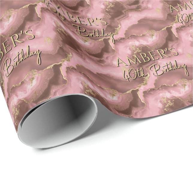 Elegant Pink  Gold Abstract Marble Design Presentpapper (Rullad Hörn)