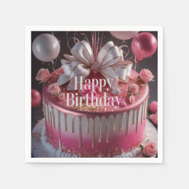 Elegant Pink & Gold Birthday Cake Design Pappersservett
