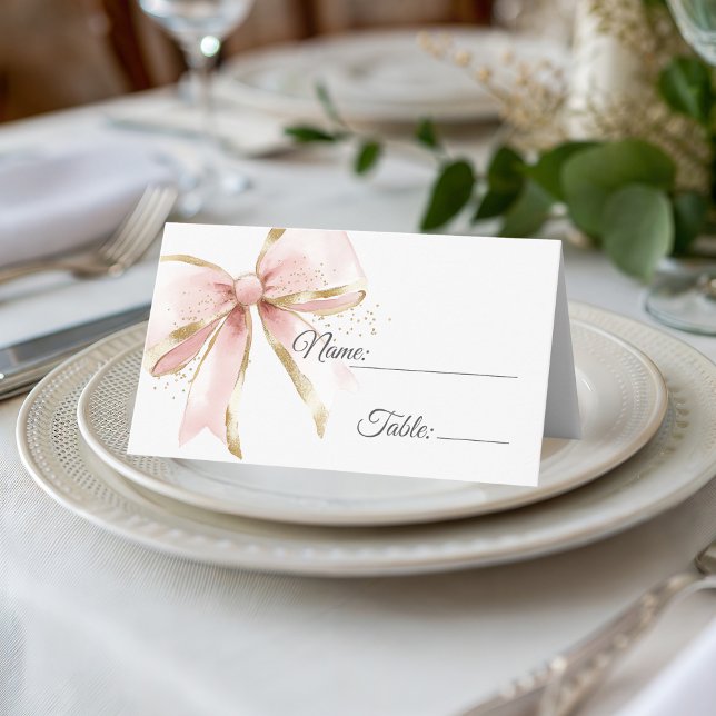Elegant Pink & Gold Coquette Bow  Placeringskort (Elegant Coquette Pink and Gold Bow Place card decoration table)