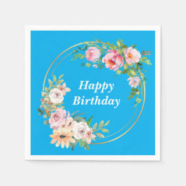 Elegant Pink & Gold Flower Wreath Paper Napkin blu Pappersservett