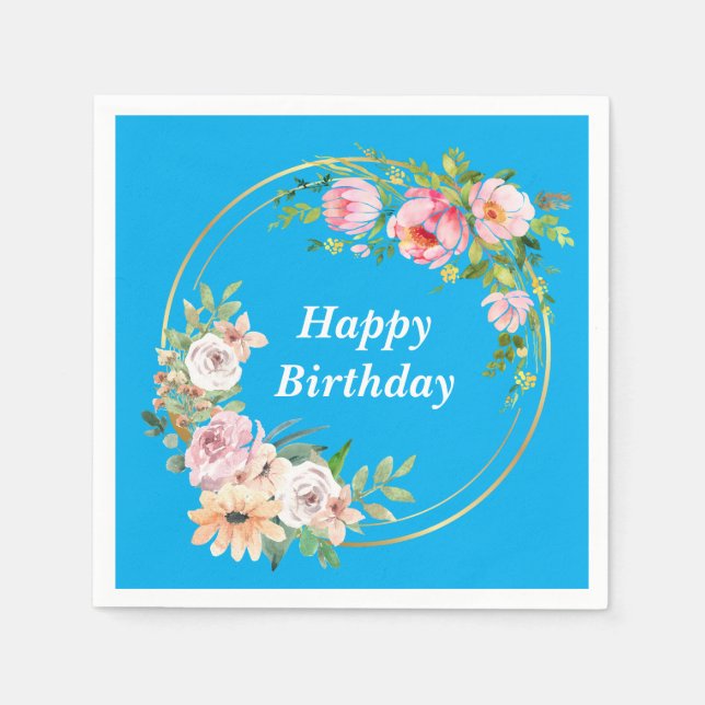 Elegant Pink & Gold Flower Wreath Paper Napkin blu Pappersservett (Framsidan)