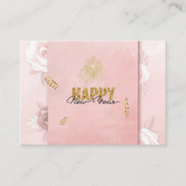 Elegant Pink & Gold Happy New Year Floral Card Tilläggskort