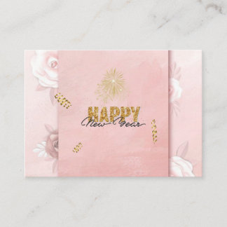 Elegant Pink & Gold Happy New Year Floral Card Tilläggskort