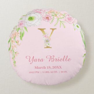 Elegant Pink Gold Monogram "Y" Baby Girl Stats Rund Kudde