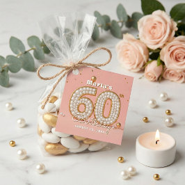 Elegant Pink Gold Pearl Number 60th Birthday Party Gåvor Etiketter