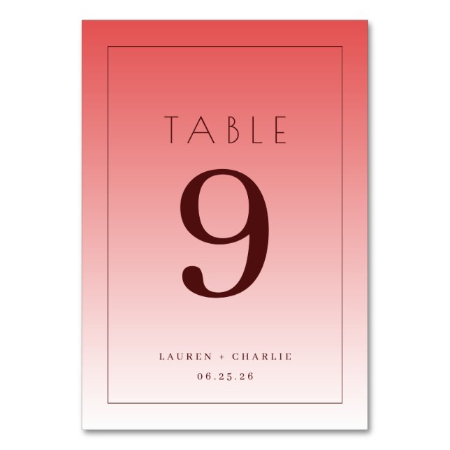 Elegant Pink Gradient Table Number Bordsnummer (Framsidan)
