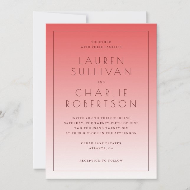 Elegant Pink Gradient Wedding Invitations Inbjudningar (Framsida)