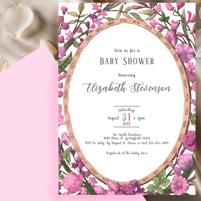 Elegant Pink Green Botanical Floral Baby Shower  Inbjudningar (Skapare uppladdad)