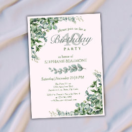 Elegant Pink Green Flower Women's 40th Birthday  Inbjudningar