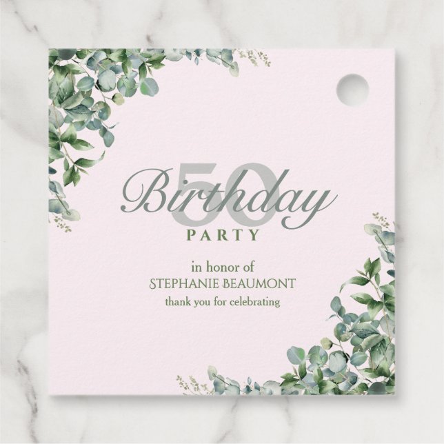 Elegant Pink Green Flower Women's 50th Birthday  Gåvor Etiketter (Baksida)