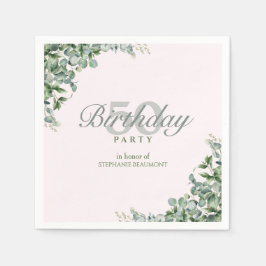 Elegant Pink Green Flower Women's 50th Birthday  Pappersservett