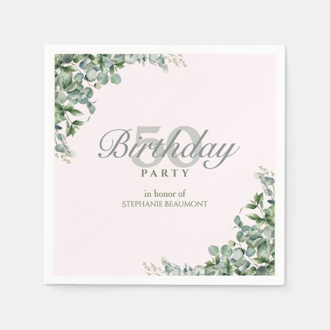 Elegant Pink Green Flower Women's 50th Birthday  Pappersservett (Framsidan)