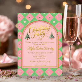 Elegant Pink & Green Harlequin Christmas Party Inbjudningar