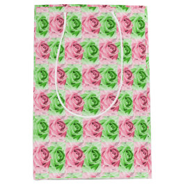 Elegant Pink & Green Rose Gift Bag