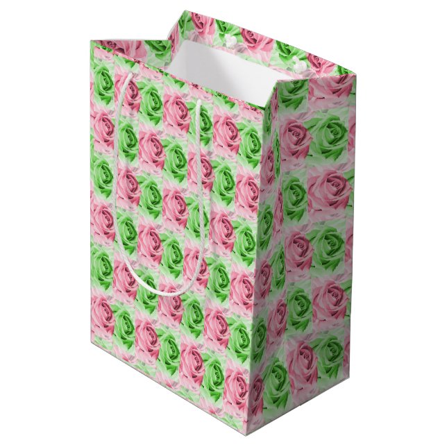 Elegant Pink & Green Rose Gift Bag (Baksidan Vinklad)