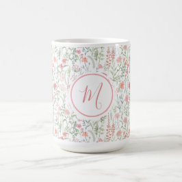 Elegant Pink Green Wildflower Preppy Personalised Kaffemugg
