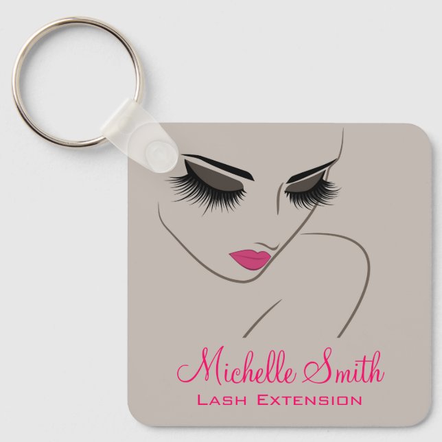 Elegant Pink Grey Lash Extension Beauty Salon QR Nyckelring (Framsida)