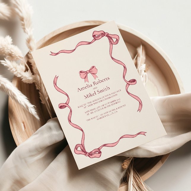Elegant Pink Hand Drawn Bow Wedding Inbjudningar (Skapare uppladdad)