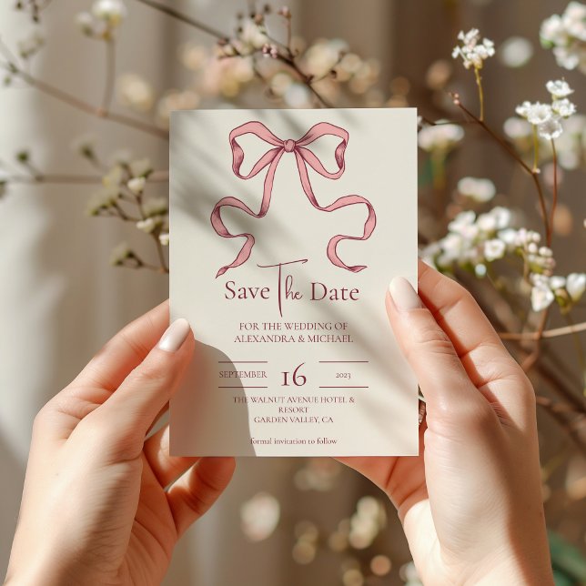 Elegant Pink Hand Drawn Bow Wedding Spara Datumet (Skapare uppladdad)