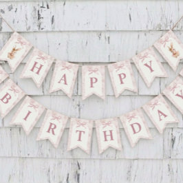 Elegant Pink Happy Birthday Banner Party Decor Vimplar
