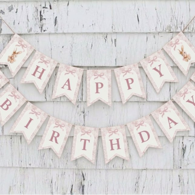 Elegant Pink Happy Birthday Banner Party Decor Vimplar (Skapare uppladdad)
