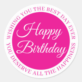 Elegant Pink “Happy Birthday” Sticker Runt Klistermärke