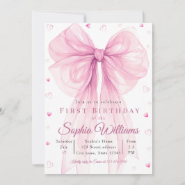 Elegant Pink Heart Bow Baby Shower Invitation Inbjudningar