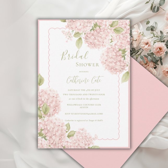 Elegant Pink Hydrangea Bridal Shower  Invitation Inbjudningar (Skapare uppladdad)