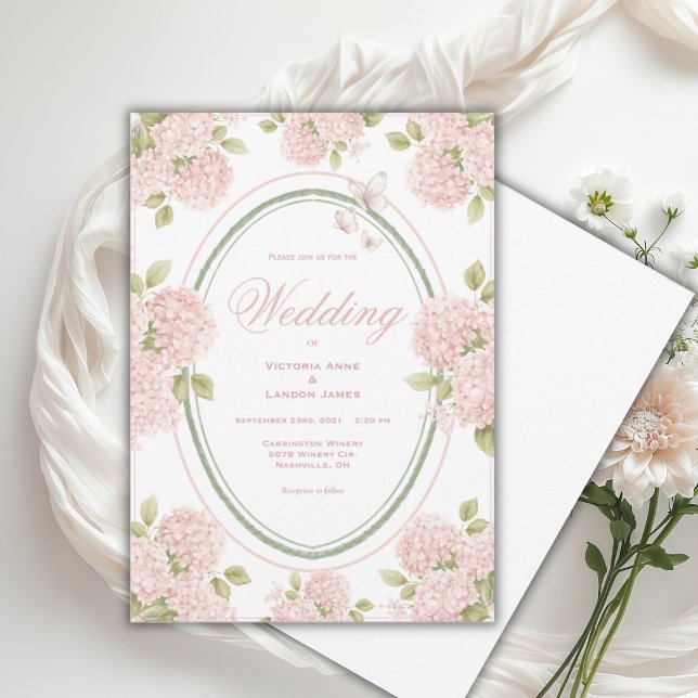 Elegant Pink Hydrangeas Vintage Wedding Invitation Inbjudningar (Skapare uppladdad)
