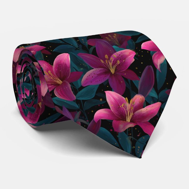 Elegant Pink Lily Floral Pattern on Black Slips (Rullad)