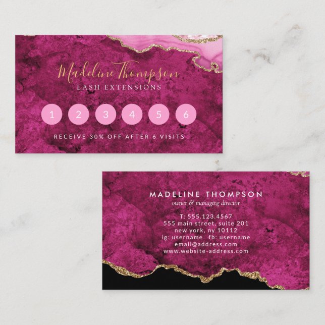 Elegant Pink Magenta Marble Agate Geode Lojalitetskort (Fram/baksida)