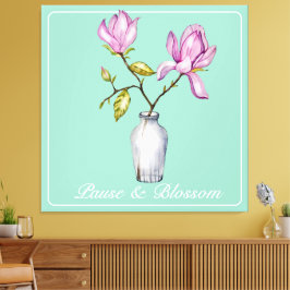 Elegant Pink Magnolia Watercolor Canvastryck