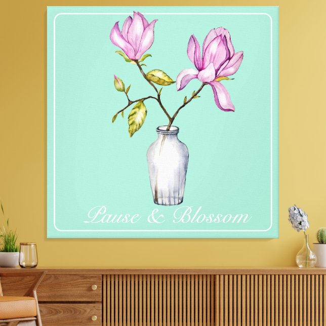 Elegant Pink Magnolia Watercolor Canvastryck (Insitu (Vardagsrum))
