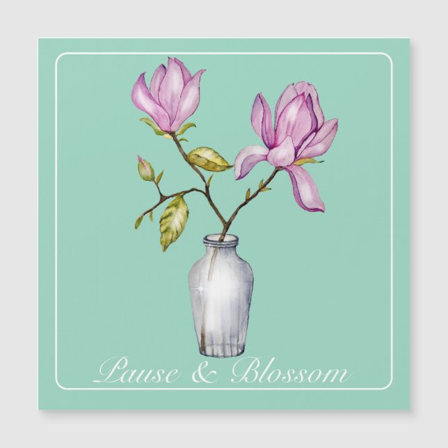 Elegant Pink Magnolia Watercolor in Glass Vase (Framsida)