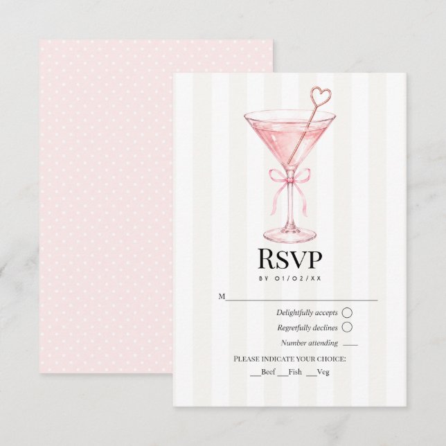 Elegant Pink Martini Cocktail Bröllop OSA Kort (Fram/baksida)