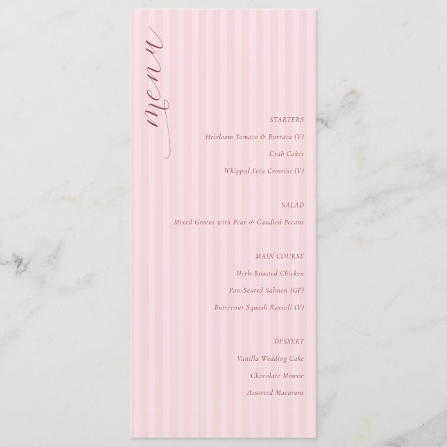 Elegant Pink Minimalist Wedding Menu Meny (Framsida)