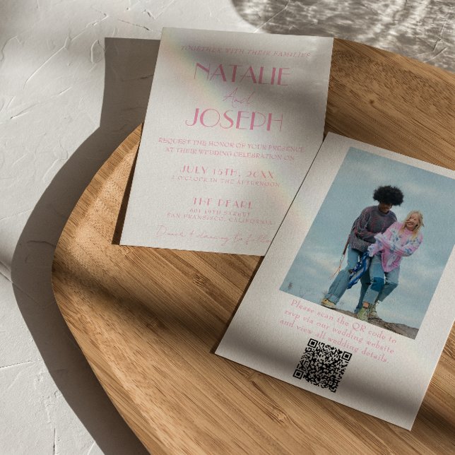 Elegant Pink Minimalist Wedding Photo QR Code Inbjudningar (Skapare uppladdad)