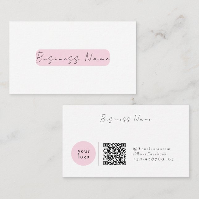 Elegant Pink Minimalist  with QR Code Visitkort (Fram/baksida)