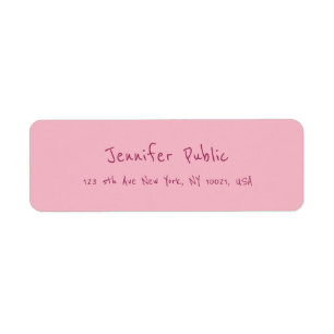 Elegant Pink Modern Plain Handwritten Script Text Returadress Etikett