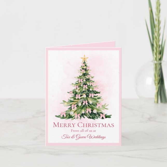 Elegant Pink Non Photo Watercolor Tree Christmas Helgkort (Framsida)