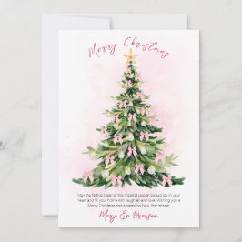 Elegant Pink Non Photo Watercolor Tree Christmas Julkort