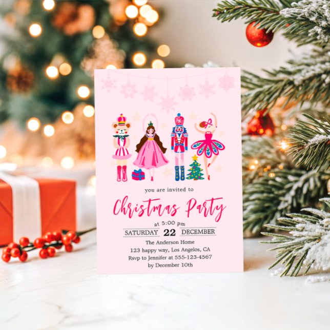 Elegant Pink Nutcracker Ballet Christmas Party   Inbjudningar (Skapare uppladdad)