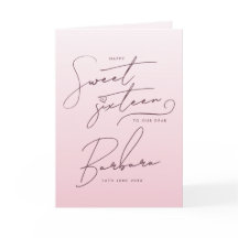 Elegant Pink Ombre Script Sweet Sixteen Birthday